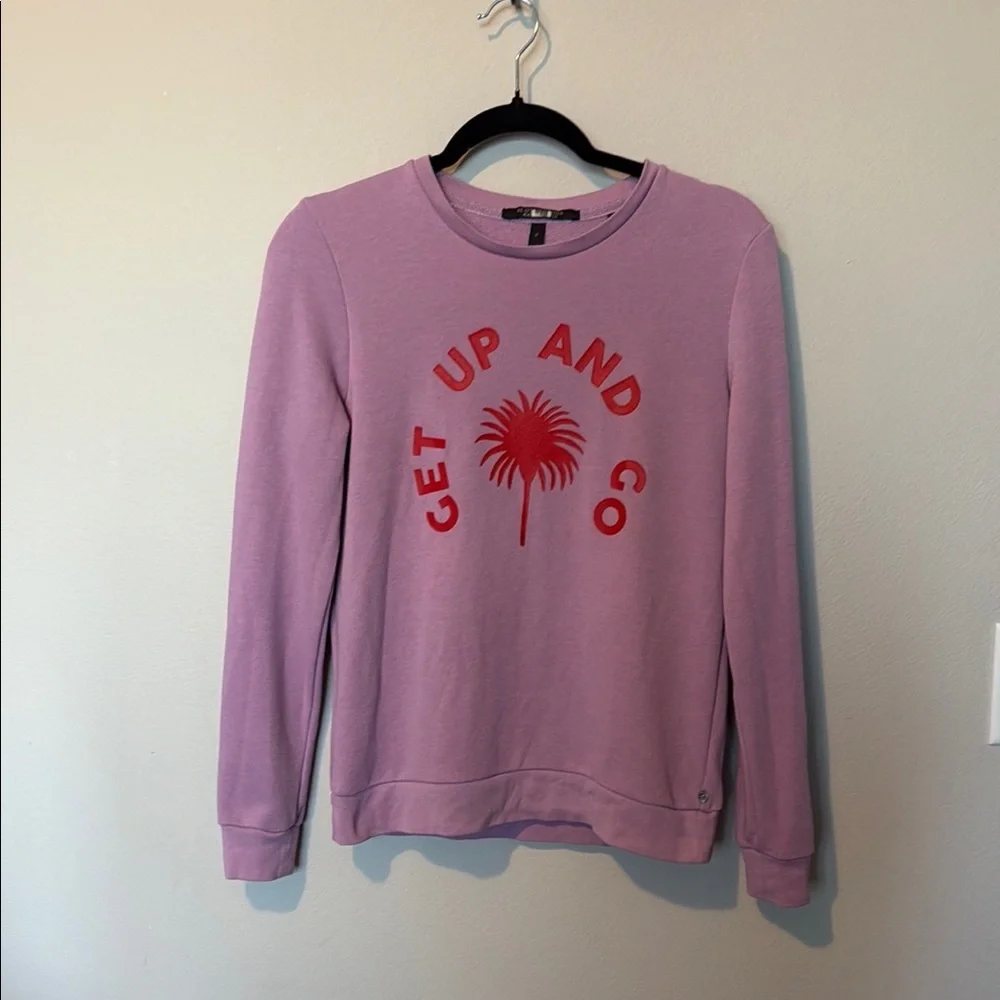 Scotch & Soda Lavender Get Up and Go Crewneck Palmtrew Womens Small EUC Travel - Picture 1 of 9